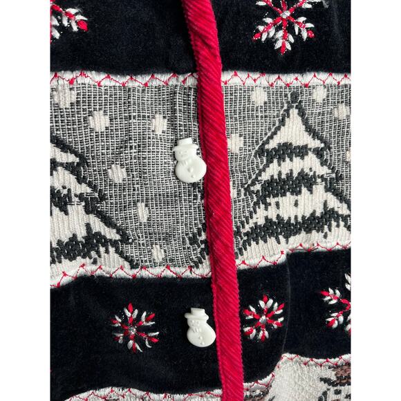 Vintage Carolina Colours Sz L 100% Cotton Tapestry Snowman Button Christmas Vest - Picture 2 of 5